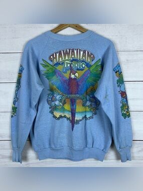 Vintage 70s Hawaiian Tropic Florida Sweatshirt Blue Sz Large Women’s Surf Beach
